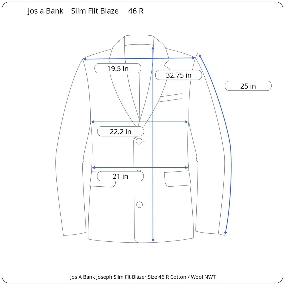 Jos A Bank JOSEPH Slim Fit Blazer Size 46‎ R Cotton / Wool Slate $495 NEW